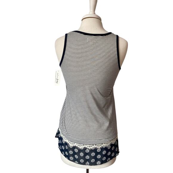 Maison Jules NWT Women's Sm Beach Nautical Navy Stripe Boho Lace Floral Tank Top - Picture 3 of 11